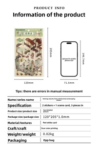 Detail view of 3D miniature scene stickers with PET material and size comparison