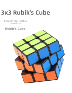 Close-up of a 3x3 educational magic cube with black frame and smooth plastic blocks