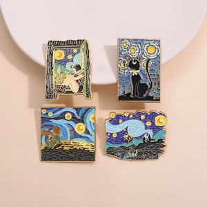 Artistic oil painting enamel pins featuring Starry Night and Little Prince themes