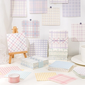 Morandi grid pattern square sticky notes set with checkered design for journaling