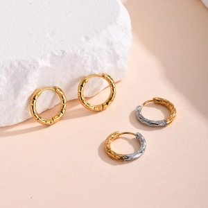 Minimalist INS style geometric textured stainless steel hoop earrings for women