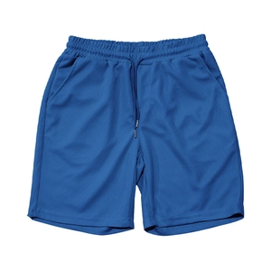 Detail of blue waffle texture fabric on men's casual shorts with elastic drawstring waist