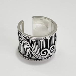 Retro S925 sterling silver wide open ring with vintage angel wing embossed texture