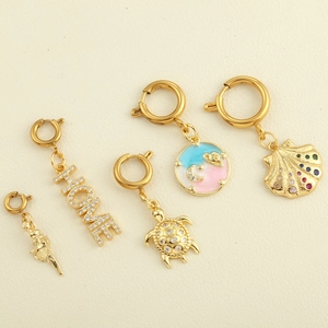 Gold plated stainless steel charms set with turtle shell moon and home letter pendants