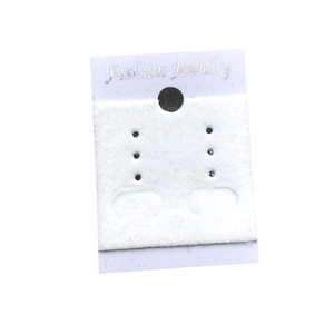 White velvet earring display card with silver foil Fashion Jewelry text and pre-cut holes