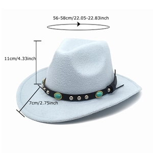 Light blue wool fedora cowboy hat with turquoise belt and silver studs in 45-degree view