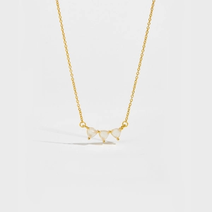 Elegant S925 sterling silver gold necklace with three milky white teardrop pendants
