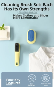 Detail of yellow long-handle shoe brush and oval hand brush with soft synthetic bristles