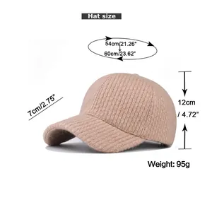 Detailed size chart for the winter fleece baseball cap showing dimensions and net weight