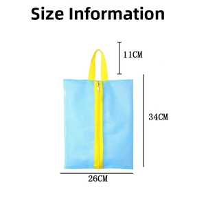 Detailed size chart for the mesh beach bag showing height 34cm and width 26cm
