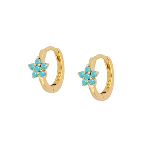 Elegant gold S925 silver earrings with blue star turquoise inlay on white background