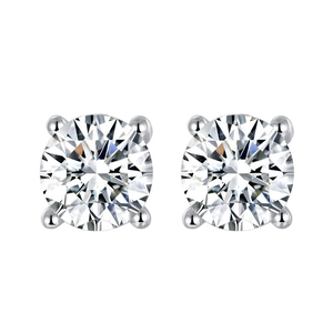 Classic S999 sterling silver stud earrings with sparkling four-claw round zircon stones
