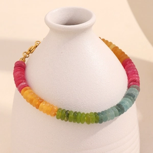 French vintage multi-color gemstone bracelet with 18K gold plated stainless steel clasp