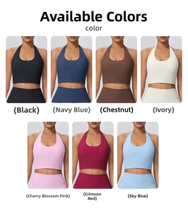 Vista dettagliata delle sette opzioni di colore per questo reggiseno yoga allacciato