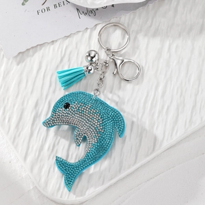 Sparkling blue dolphin keychain with full rhinestones and stylish tassel for handbags