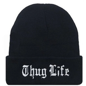 Knitted Beanie Hat Acrylic Thug Life Letter Embroidery Streetwear Hip Hop Winter Warm Unisex Cuffed
