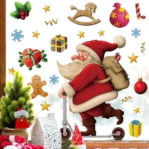 Weihnachtsfensteraufkleber Set mit Weihnachtsmann, Schneeflocken und festlicher Deko