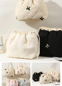 Quilted cosmetic pouch stylish travel makeup organizer cute drawstring storage bag for women