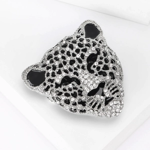 Grande spilla leopardata vintage in argento con strass lucidi e dettagli smaltati