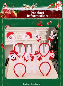 Detail of Christmas headbands with plush Reindeer, Santa, Snowman and Bear characters