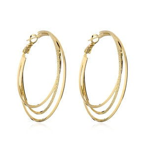 Three-layer 18K gold geometric hoop earrings with frosted and polished finishes