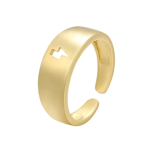Detailed view of 18k gold plated open ring featuring a hollow lightning bolt design