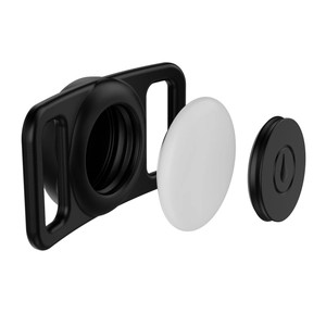 3D exploded view of black silicone waterproof case for AirTag tracker accessories