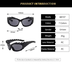 Detailed dimension guide showing frame width lens height and temple length of Y2K sunglasses