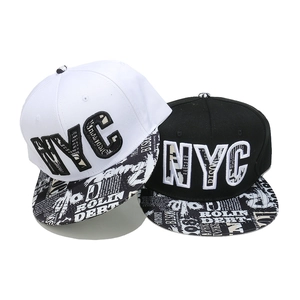 NYC Embroidery Flat Brim Baseball Cap Cotton Graffiti Newspaper Print Snapback Hip Hop Streetwear Hat For Men Women