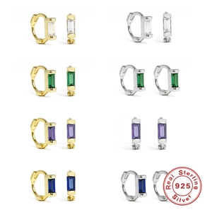 925 Sterling Silver Huggie Hoop Earrings Rectangular Zirconia Minimalist Geometric Small Hoop Earrings For Women Gold Plated Jewelry