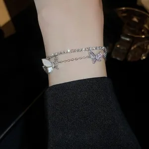 Layered Butterfly Bracelet Copper Zircon Shell Inlaid Elegant Tennis Chain Fashion Jewelry For Women