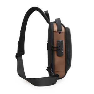 Mens anti-theft sling bag with combination lock and wide padded shoulder strap