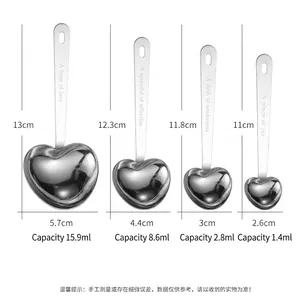 4-piece heart shaped stainless steel measuring spoon set with engraved volume markings