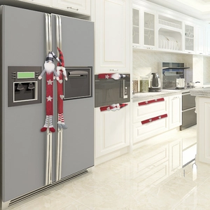Christmas gnome refrigerator door handle covers in red and grey plaid with star buttons