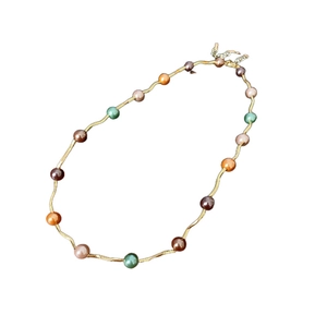 Colorful wave pearl necklace with gold chain and multi-colored beads for women