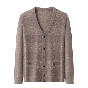 Herren Strickjacke V-Ausschnitt Argyle Muster Knopfleiste Dicke Warme Business Casual Langarm Pullover Jacke Mit Taschen