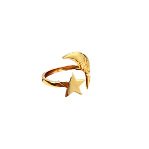 Adjustable gold star and moon open ring with minimalist celestial design for women