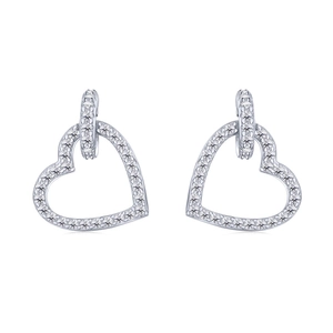 Exquisite S925 sterling silver heart earrings with pavé set cubic zirconia on white background