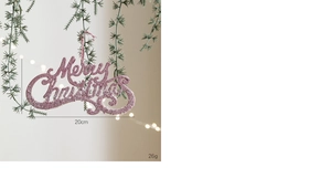 Pink glitter Merry Christmas hanging sign measuring 20cm by 10.5cm for holiday tree decor