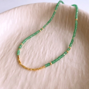 18K gold plated green aventurine beaded adjustable necklace with a vintage luxury design