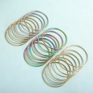 Minimalist 3mm stainless steel round bangle set in gold, silver, and rose gold finishes