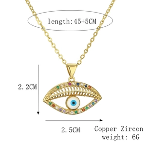 Detailed size specifications for evil eye necklace in copper and colorful zircon