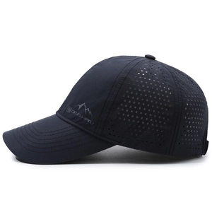 Quick-dry navy hiking baseball cap with laser-cut ventilation and mountain print
