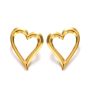 Polished gold hollow heart-shaped C-stud earrings for women in minimalist style