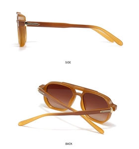 Side and back view of amber aviator sunglasses with gradient lenses and gold accents