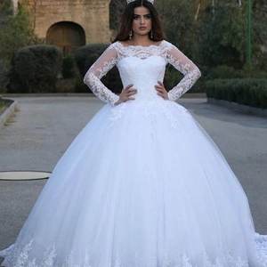 Wedding Dress White Lace Long Sleeves Off Shoulder Ball Gown Bridal Gown With Elegant Embroidery Cathedral Train For Women