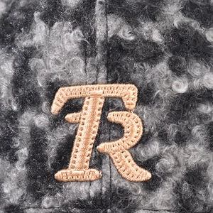 Thick lamb wool baseball cap with grey plaid pattern and 3D embroidered gold R letter