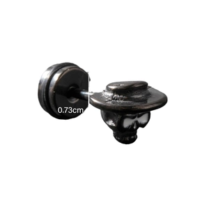 Vintage stainless steel stud earring featuring a black skull with cowboy hat design