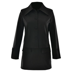 Damen Set aus schwarzer Langarmjacke mit Revers und Rock sowie Pattentaschen