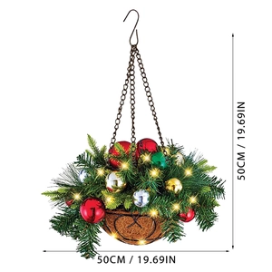 50cm Hängekorb Weihnachten mit LED, Tannenzweigen und bunten Weihnachtskugeln